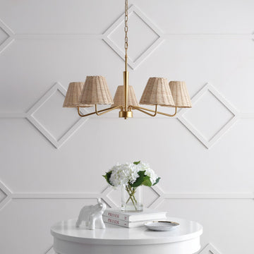 Libby 30" 5-Light Modern Coastal Sleek Woven Rattan/Iron LED Chandelier